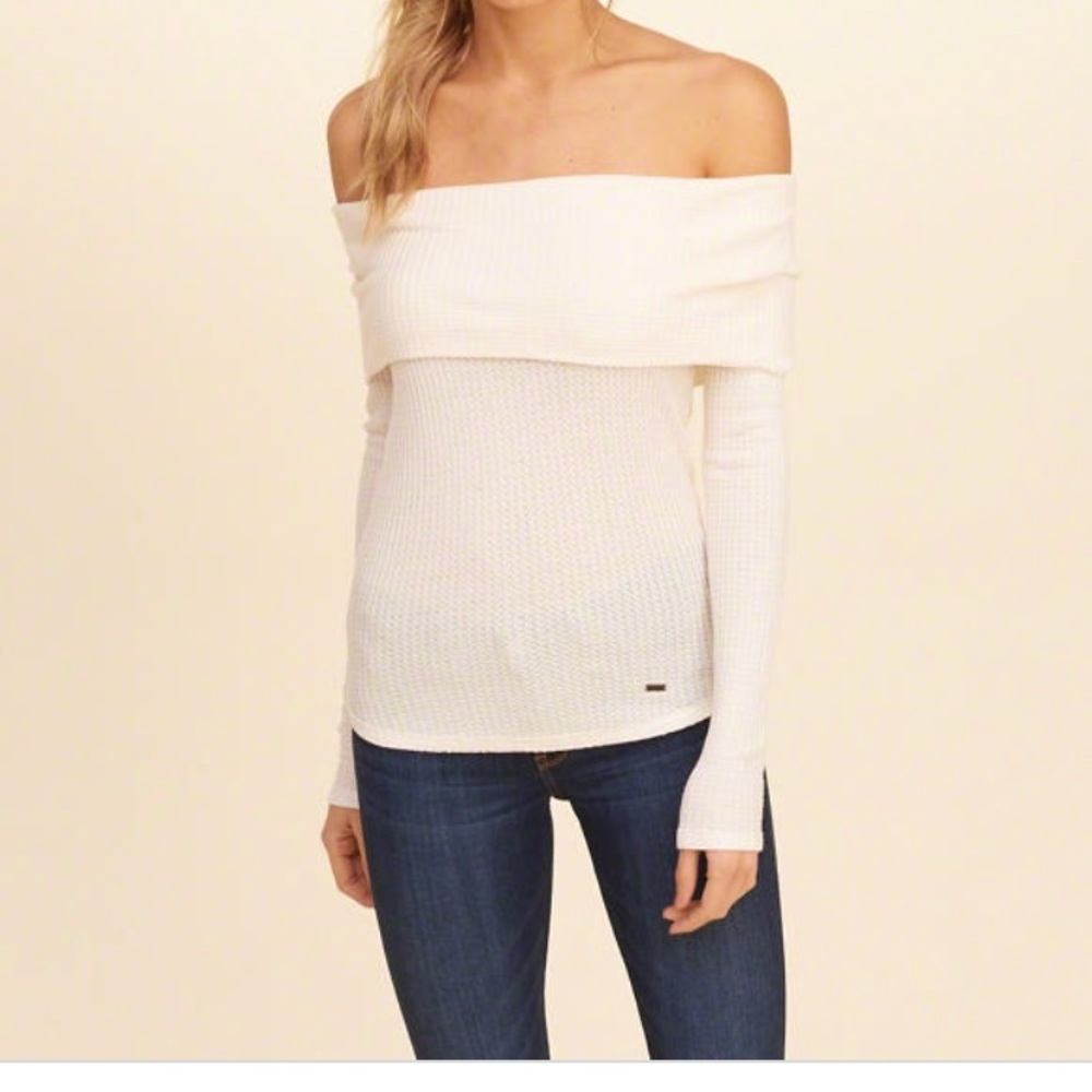 Off the Shoulder Knit Waffle Hollister Top NWOT